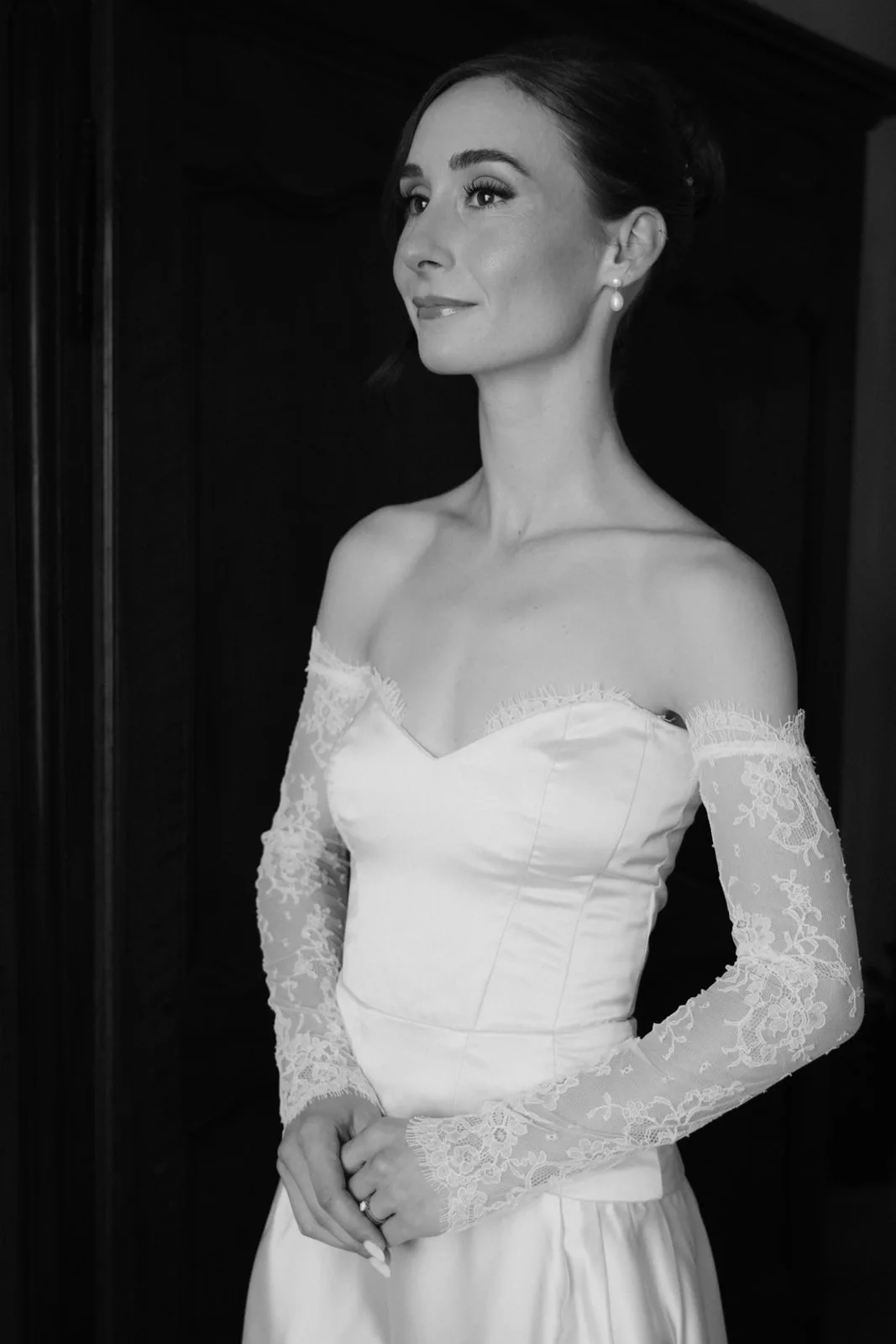 Portrait de mariée en noir et blanc