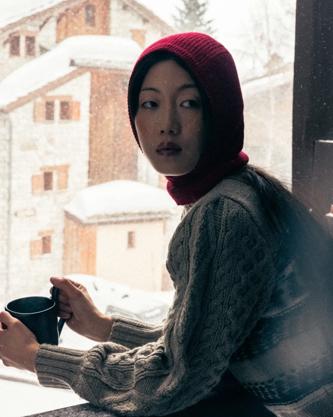 Portrait by the window, snow