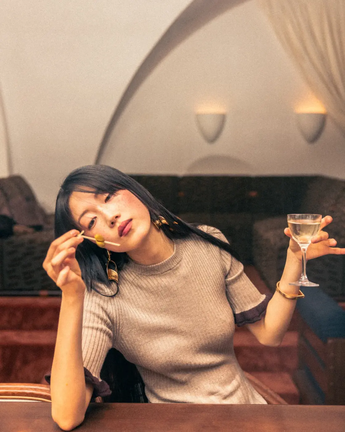 Editorial portrait, cocktail glass