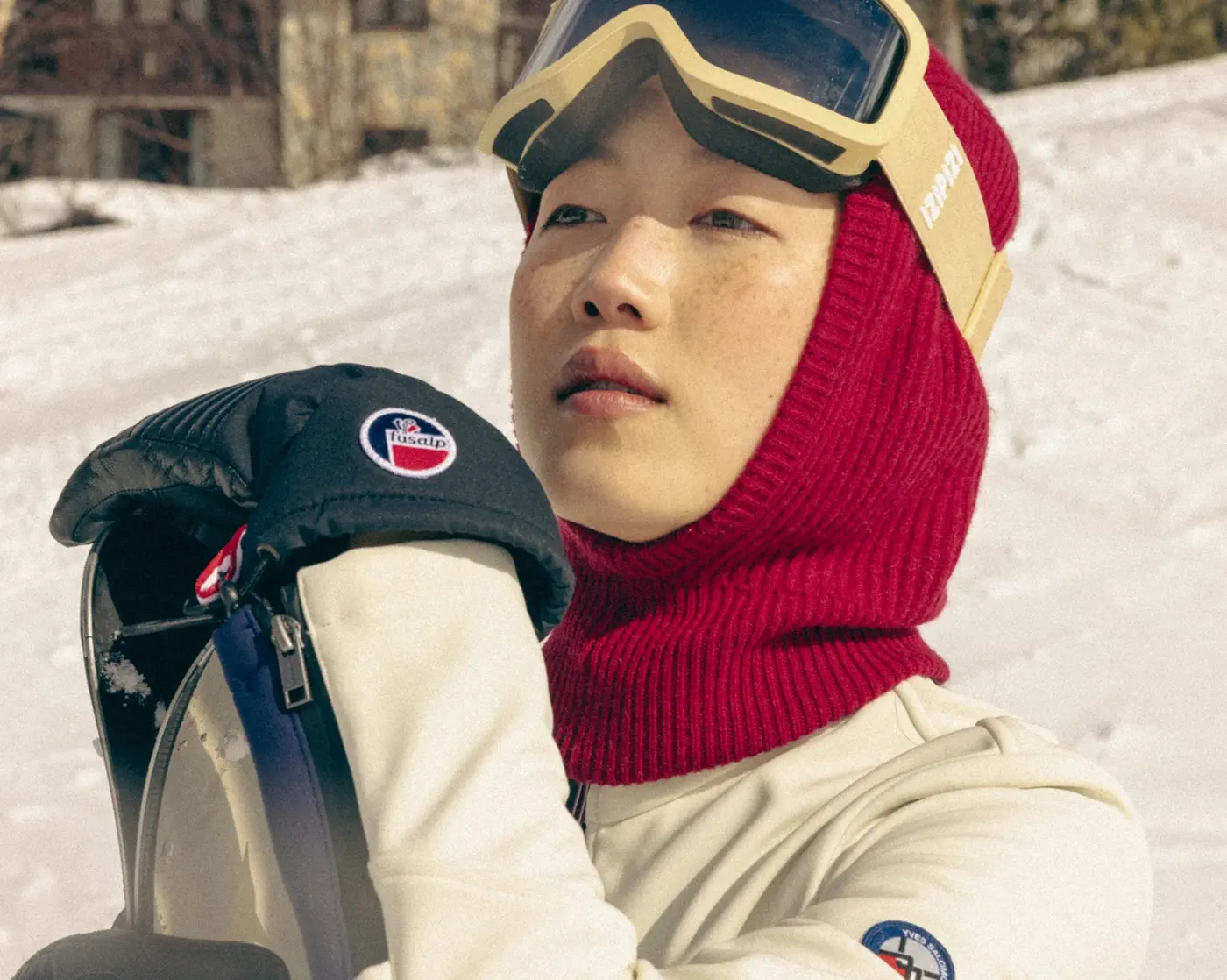 Winter portrait, red balaclava